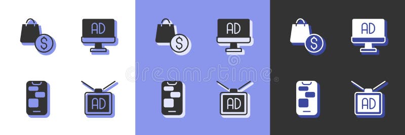 Set Advertising, Shopping Bag and Dollar, Mobile 24 Hours Support and