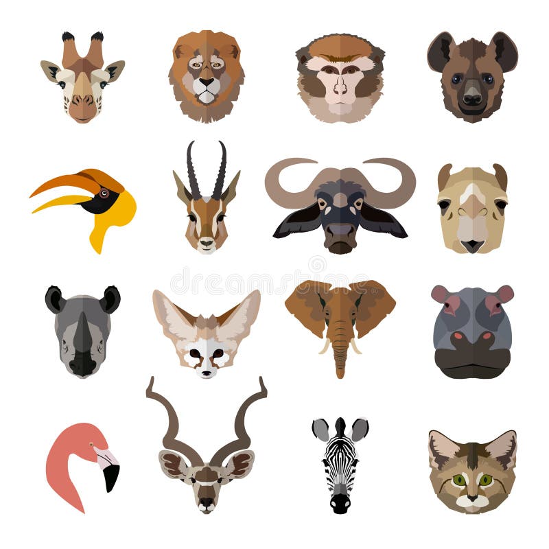 Set of African Animals Faces Icons. Flat Stock Vector - Illustration of  flat, nature: 57231785