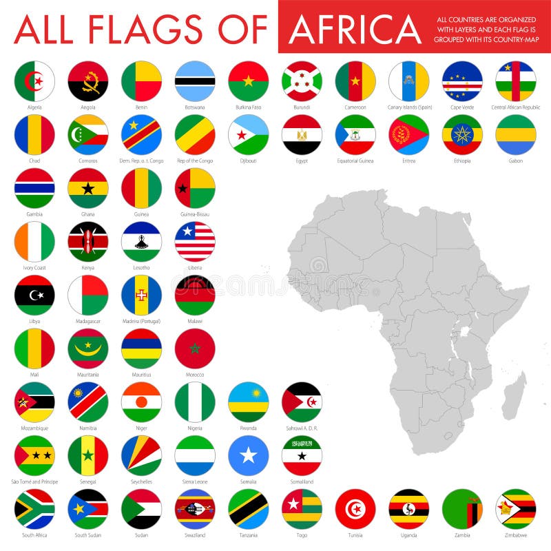 Set of African flags - Vector round icons. Set of African flags - Vector round icons