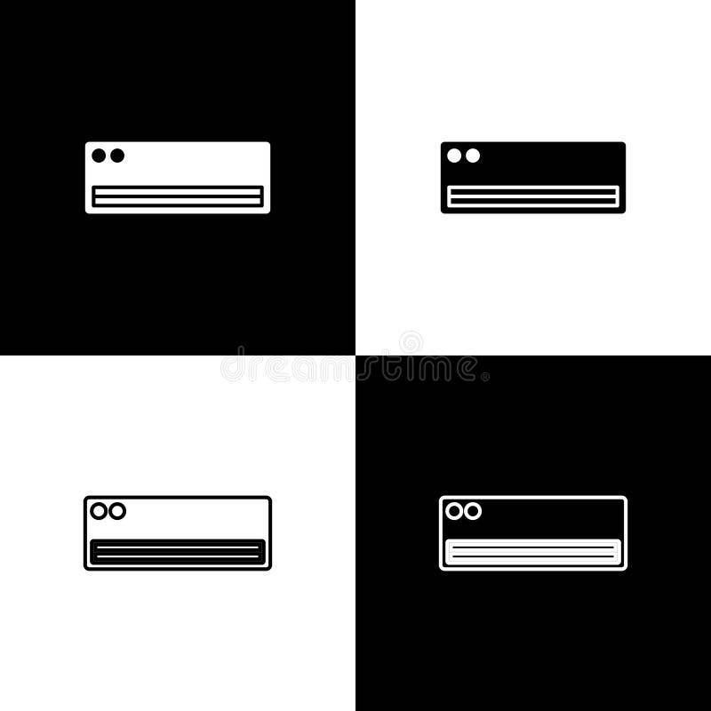 Set Air Conditioner Icon Isolated on Black and White Background. Split