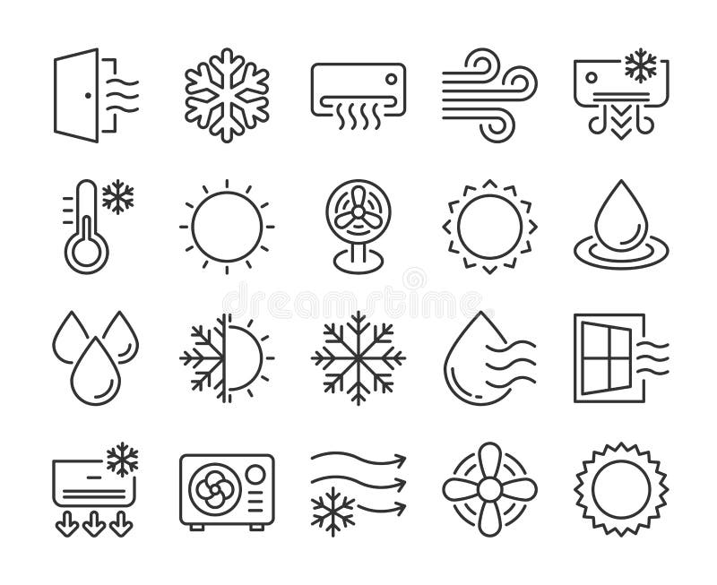 Car Air Conditioning Line and Glyph Icon. Car Conditioner Vector