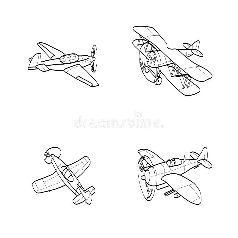 Set of Airplanes Hand-drawn. the Contours of the Aircraft in Doodle ...