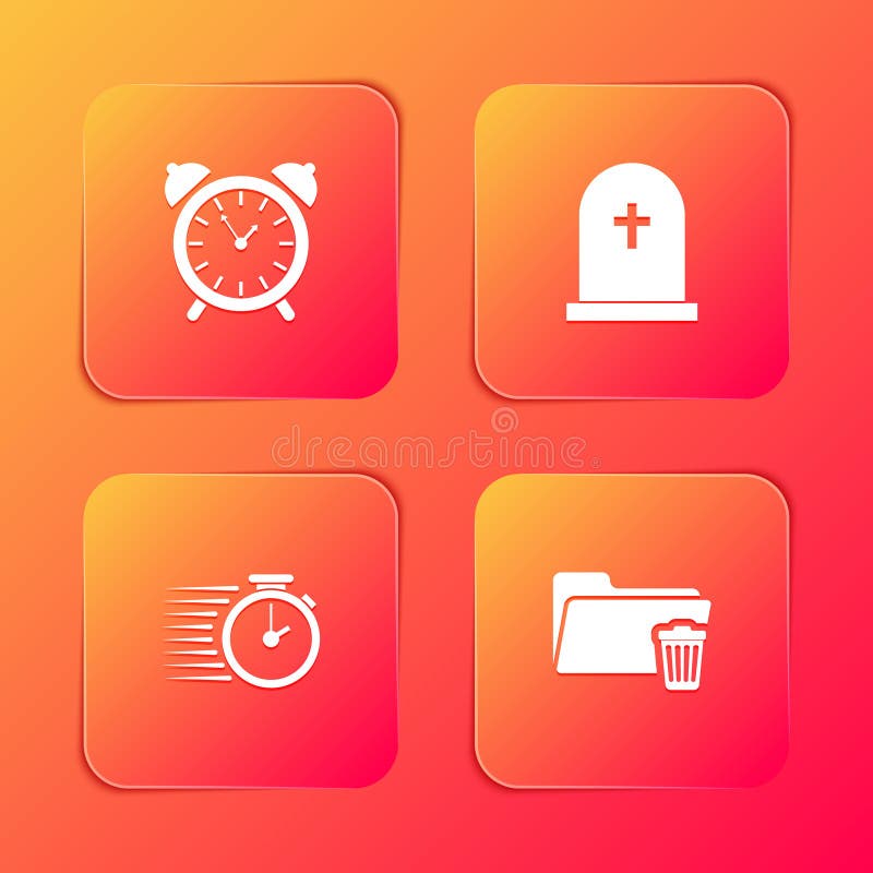 Set Alarm Clock, Tombstone with Cross, Stopwatch and Delete Folder Icon