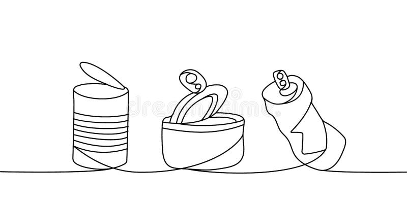 Set of Aluminium Waste one line continuous drawing. Metal cans, tin can continuous one line set illustration. Vector minimalist linear illustration. Isolated on white background.