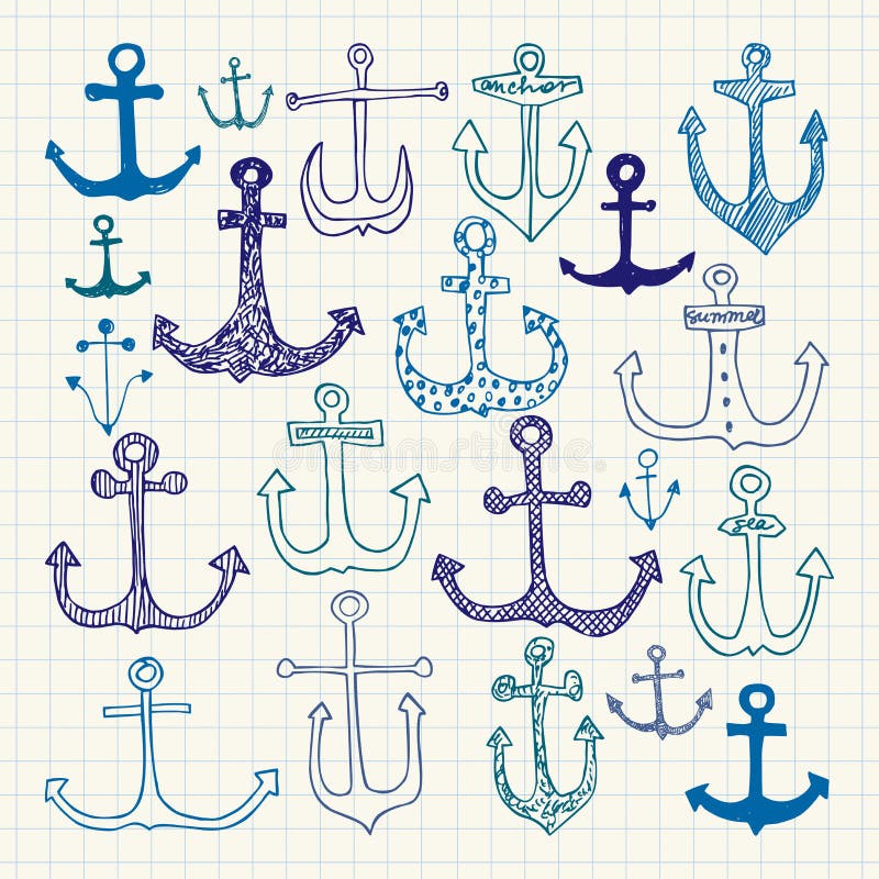 Set of Anchors. Hand Drawn Vector Doodles Stock Vector Illustration
