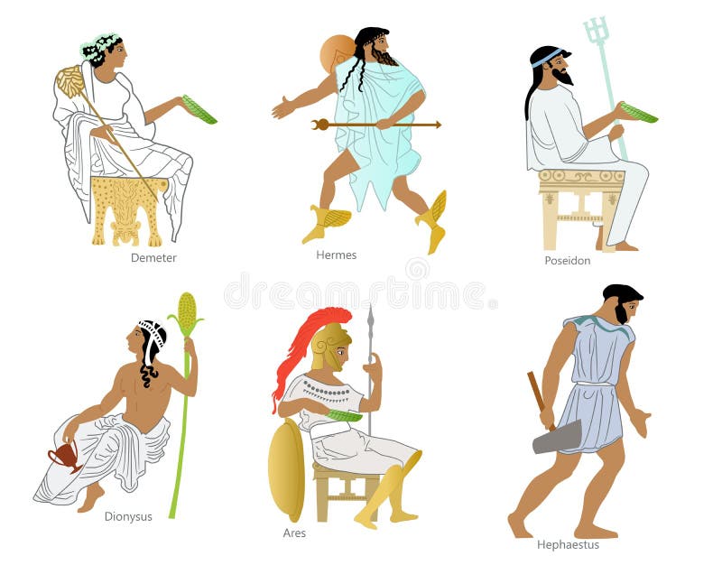 Un impostato composto da 6 antico greco gli dei un illustrazioni.