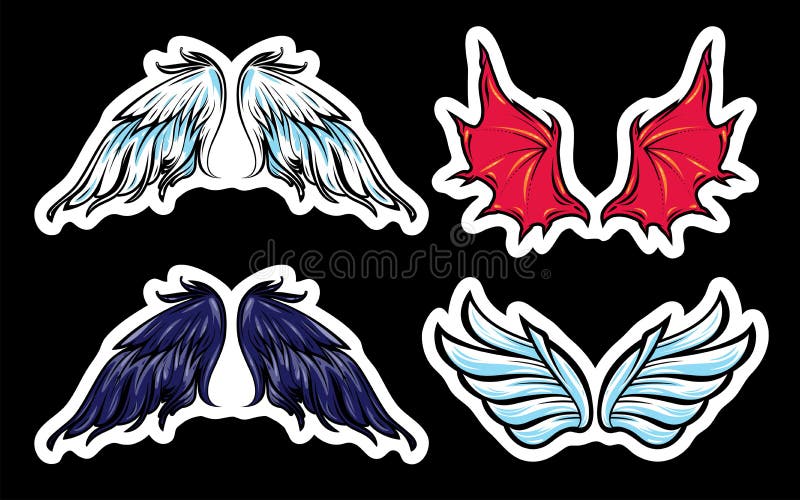 Set of Angel and Demon Colorful Cartoon Vector Wings Stock Vector -  Illustration of bird, feather: 186800809