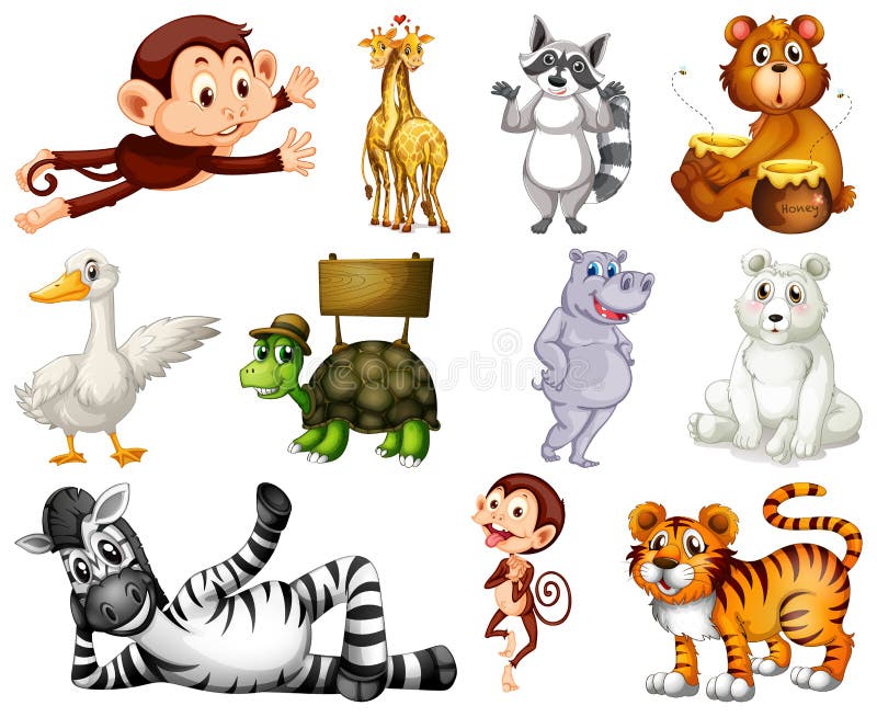 Set of Animal Cartoon Character Stock Vector - Illustration of primate ...