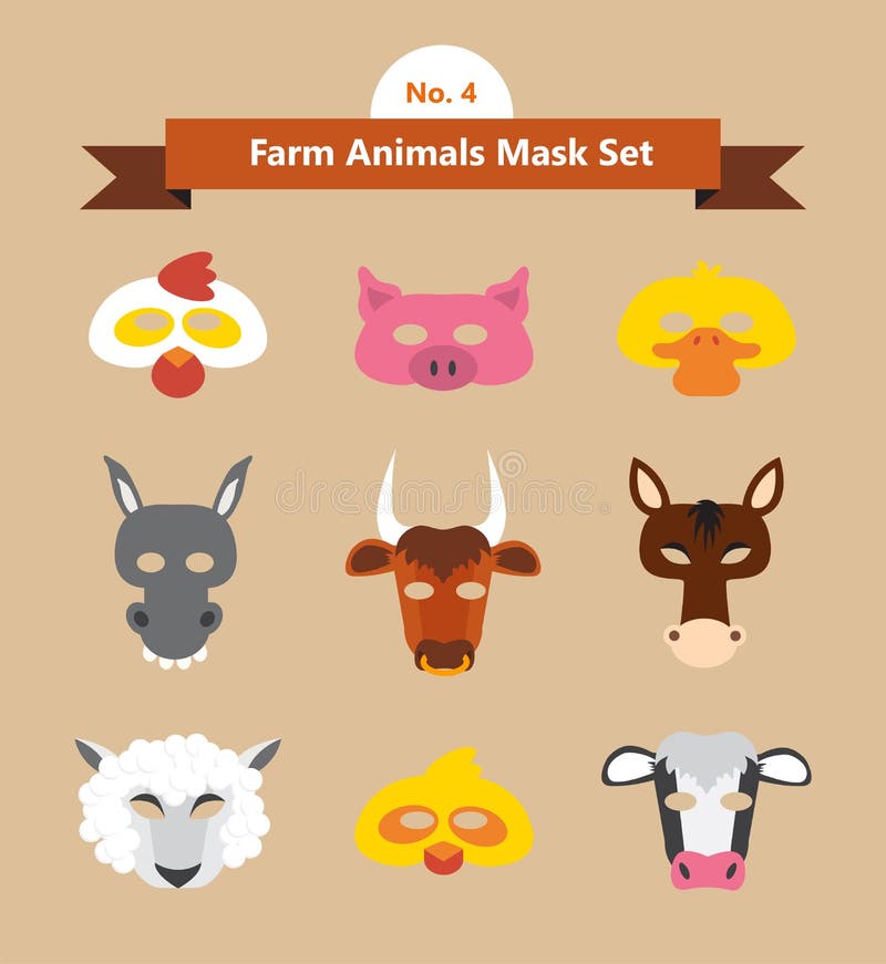 Set of Animal Masks for Costume Party Stock Vector - Illustration of animal,  drawing: 62124054