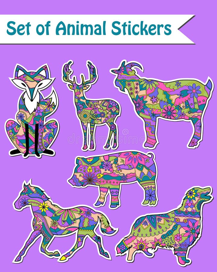 Set of animal stickers stock vector. Illustration of decor 65464295
