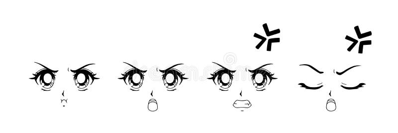 Set surprised and scared anime faces hand Vector Image