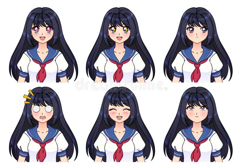 Set surprised and scared anime faces hand Vector Image