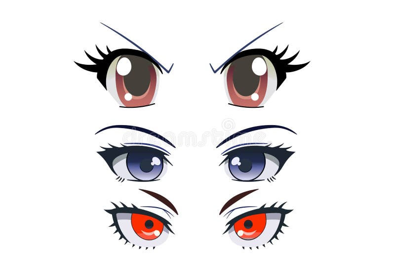 Set of Anime Eyes on White Background Stock Illustration - Illustration ...
