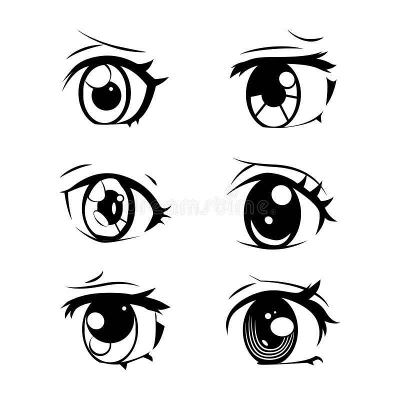 Set of anime and manga faces different expression hand drawn art royalty free illustration