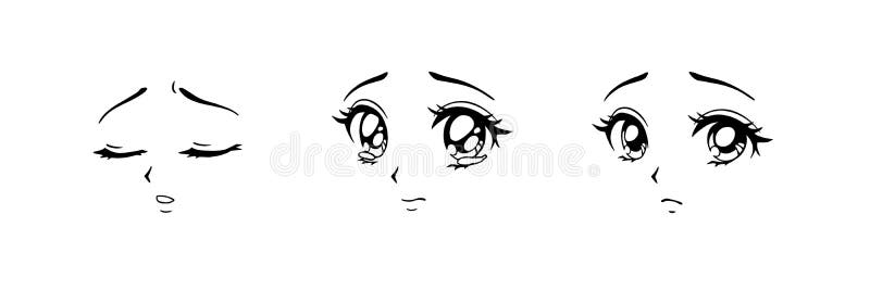 Set surprised and scared anime faces hand Vector Image