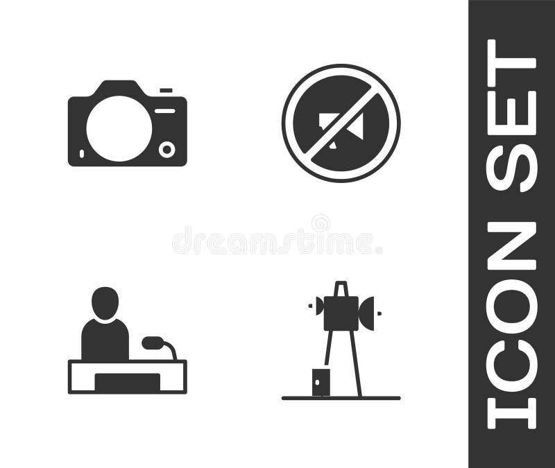 Set antenna photo camera television report и значок цензурированной марки. вектор иллюстрация штока