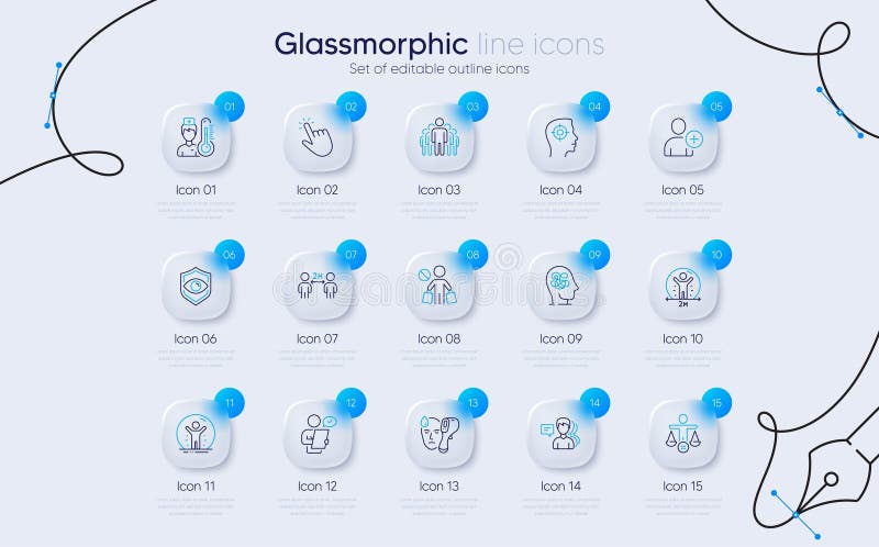 Set of Anxiety, Social distance and Eye detect line icons for web app. Pictogram icon. Vector stock illustration