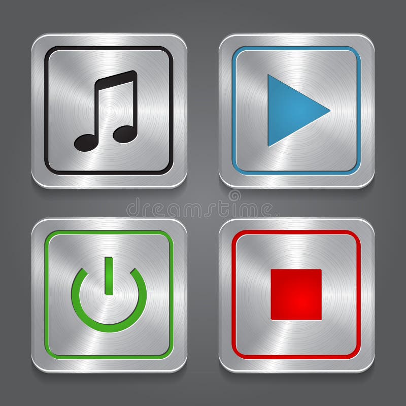 Set app icons, metallic media player buttons colle stock illustration