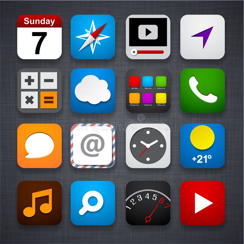 Set of app icons. stock illustration Set of app icons. stock illustration