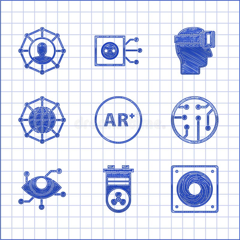 Set ar Augmented Reality Grafikkarte Computer Kühler Prozessor Virtual Global Technologie Social Network vektor abbildung