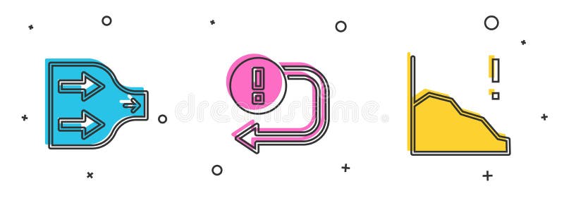 Set Arrow, and Financial growth decrease icon. Vector. Set financial growth decrease vectors
