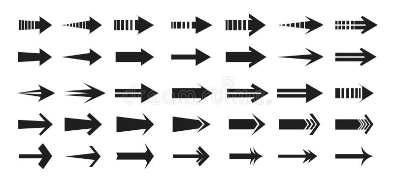 Set of arrow icons different shapes. Pointer icons royalty free illustration