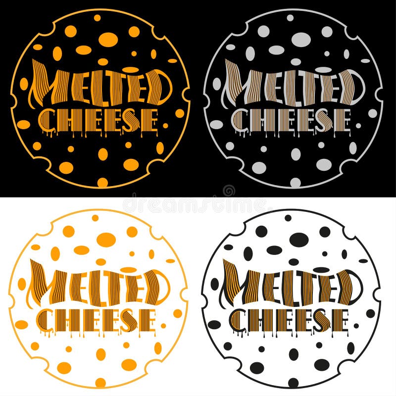 Set Art Minimalist Black Logo Melted Cheese with a Cheese Head Outline