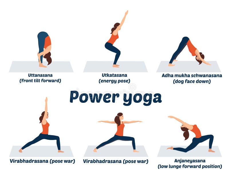Set Asanas, Power Yoga Poses, Dynamic Muscle Exercises, Stock Vector ...