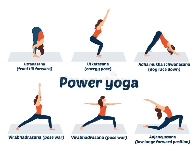 Set Asanas, Power Yoga Poses, Dynamic Muscle Exercises, Stock