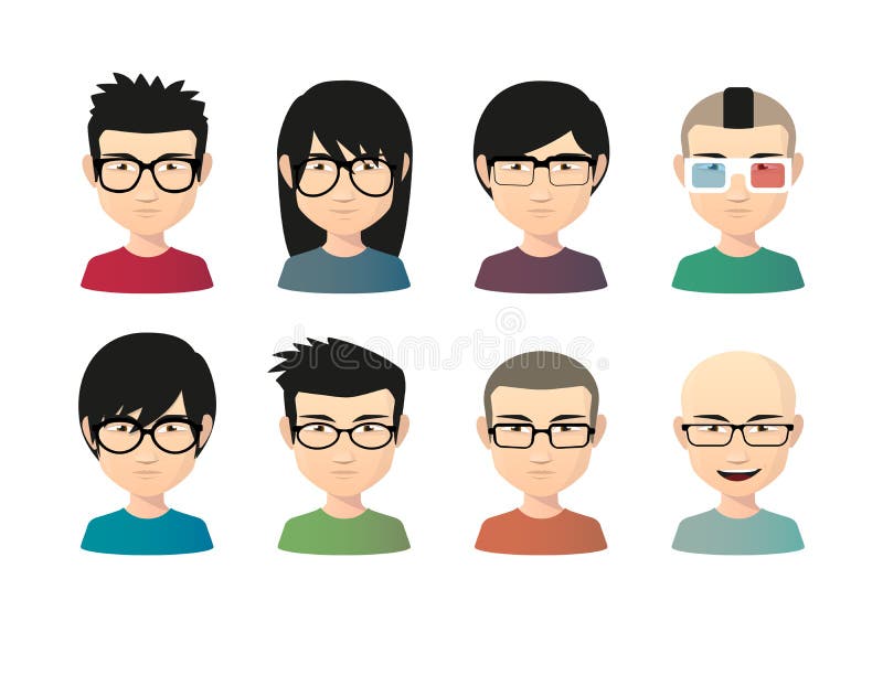 Male Avatars Wearing Glasses with Various Hair Styles Stock Illustration -  Illustration of hairstyle, haircut: 45334733