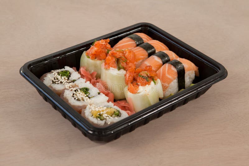 Set of Assorted Sushi Kept in a Black Box Stock Image Image of nigiri