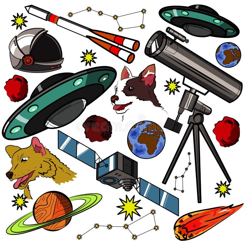 Set Astronautyczni elementy ilustracji Set Astronautyczni elementy ilustracji