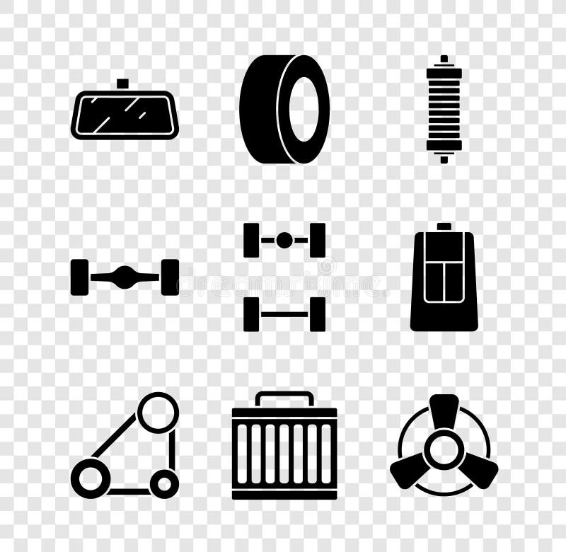 Stellen Sie Das Symbol Für Stoßdämpfer, Autotür, Motor, Batterie