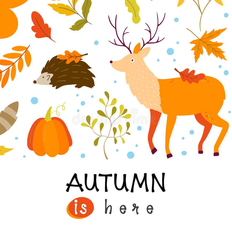 Set of Autumn Cartoon Characters, Plants and Leaves. Fall Season Stock ...