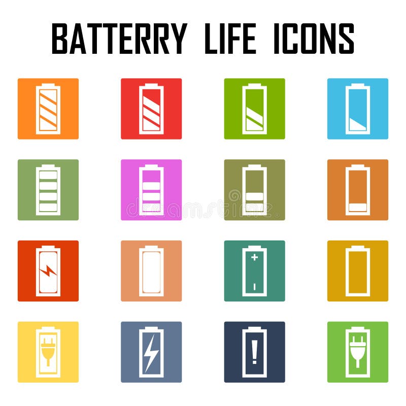 Set av level indikatorer för batteriladdning vektor illustrationer Set av level indikatorer för batteriladdning vektor illustrationer