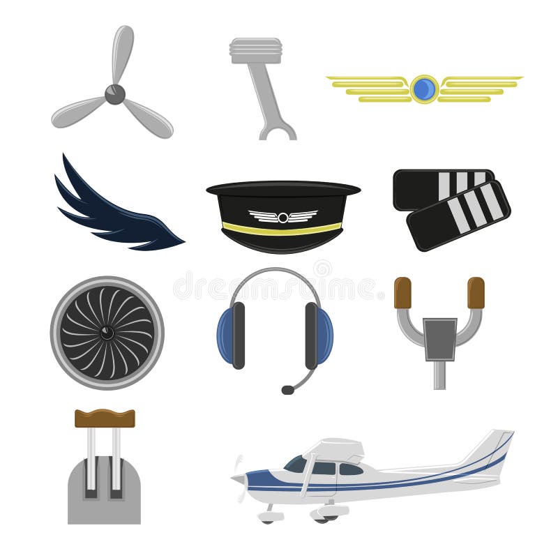 Set of Aviation Icons. Small Aviation Symbols and Elements Stock Vector