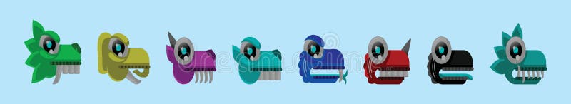 Set of aztec symbol cartoon icon design template with various models. vector illustration isolated on blue background stock illustration