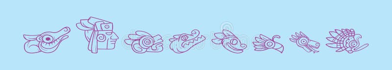 Set of aztec symbol cartoon icon design template with various models. vector illustration isolated on blue background stock illustration
