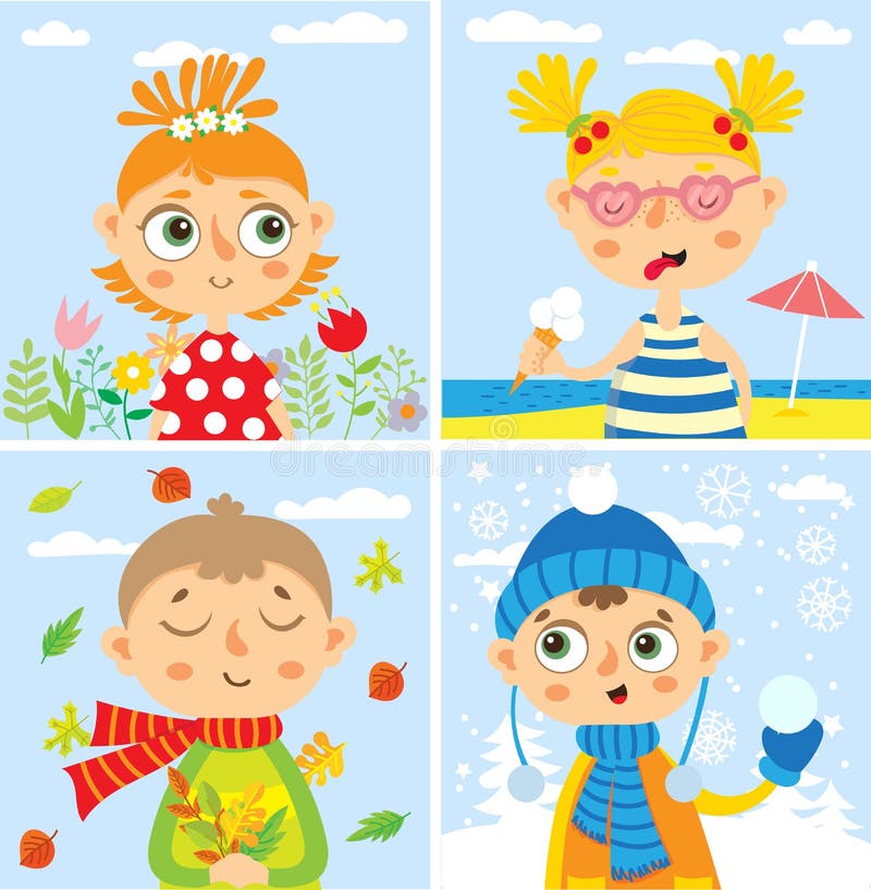 Set with baby. four seasons vector illustration Set with baby. four seasons vector illustration