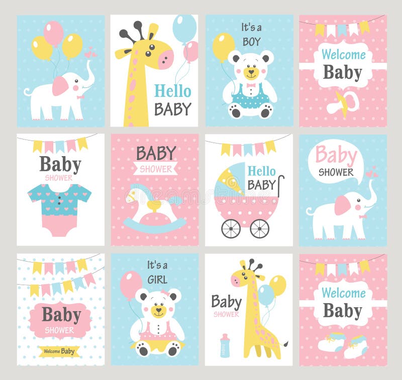 Set of baby shower cards.