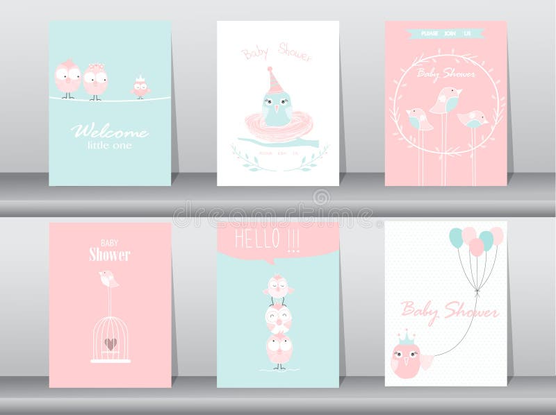 Set of baby shower invitation cards,birthday cards,poster vector illustration Set of baby shower invitation cards,birthday cards,poster vector illustration