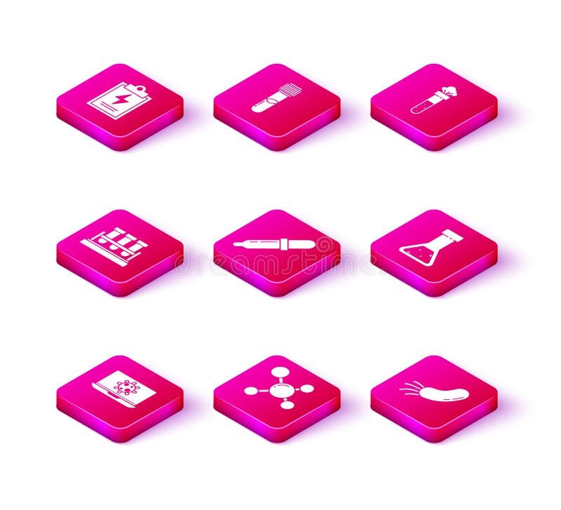 Set Bacteria on laptop, Molecule, Test tube and flask chemical, Pipette, and icon. Vector stock illustration