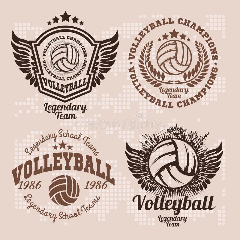 Set Badges logos volleyball teams and tournaments, championships volleyball.