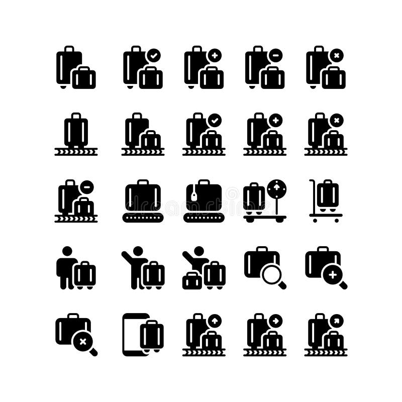 Set Baggage Claim Airport Glyph Solid Icon, Logo, and Illustration