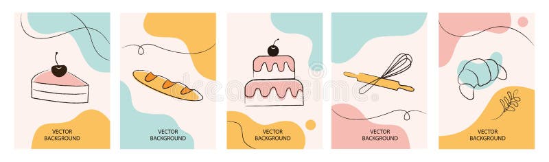 Set of wallpaper for social media stories, cards, flyers, posters, banners and other promotion. Bakery design elements, logos, bad