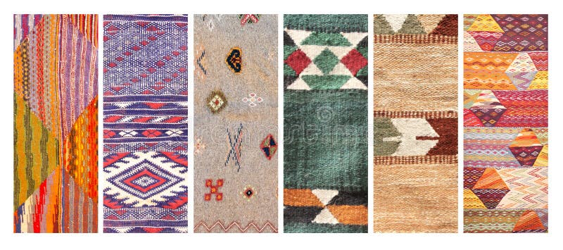 Set of vertical or horizontal banners with textures of berber traditional wool carpet with geometric pattern, Morocco, Africa. Motley carpets stock images, royalty-free photos and pictures