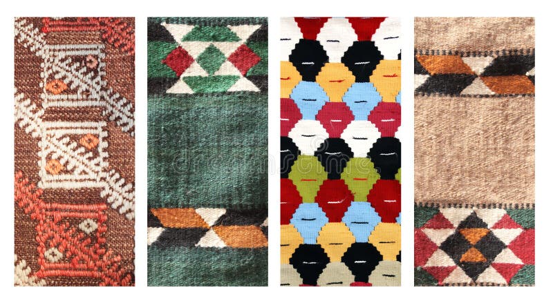 Set of vertical or horizontal banners with textures of berber traditional wool carpet with geometric pattern, Morocco, Africa. Motley carpets stock images, royalty-free photos and pictures
