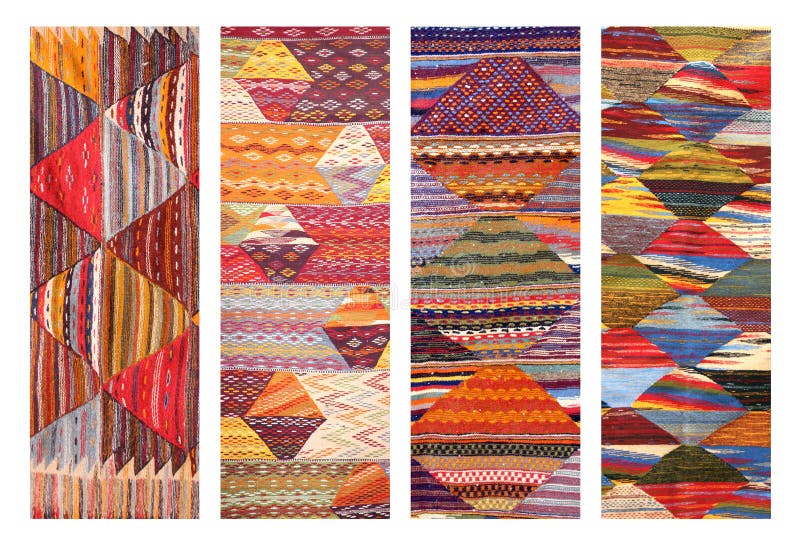 Set of vertical or horizontal banners with textures of berber traditional wool carpet with geometric pattern, Morocco, Africa. Motley carpets stock images, royalty-free photos and pictures