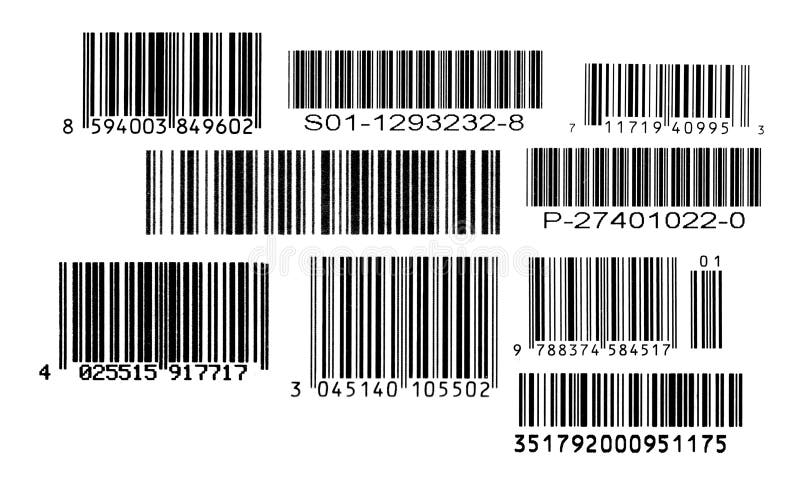 Alcuni codici a barre scansionati su sfondo bianco.