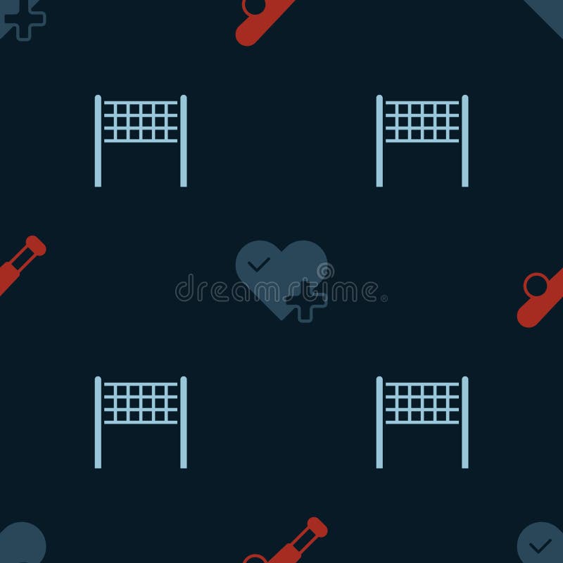 Set Baseball Bat with Ball, Heart Rate and Volleyball Net on Seamless